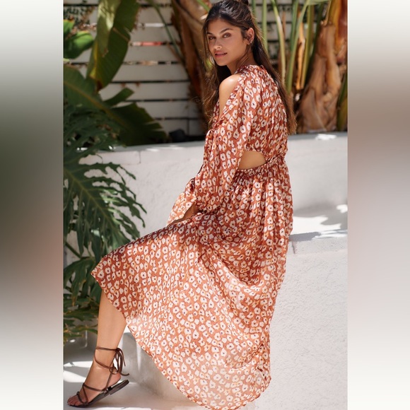 Anthropologie Sheer Maxi Floral Cut-out Maxi Dress XXS NWT - Picture 1 of 12